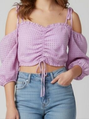 Dolls Kill Sugar Thrillz Gingham Crop Top Women Large Lilac Coquette Sheer Girly